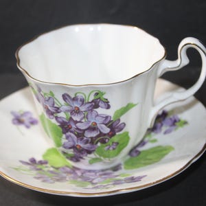 Vintage Adderley Teacup & Saucer | Violet Floral Design with Gold Trim. Tea Party Teacup, English Teacup, Bone China Pretty Teacup