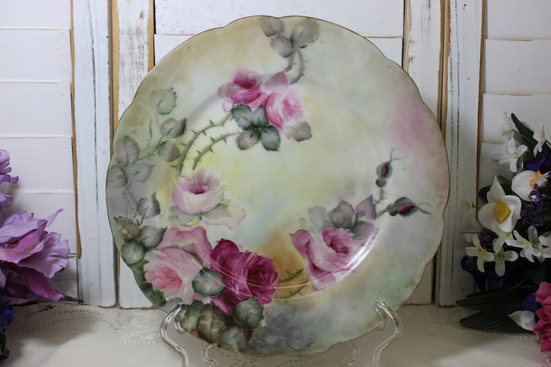 Antique Plates, 3 Floral Designs all Different Hand Painted Plates Large Dessert Plates 3 Antique Haviland Limoges France Plates 9-58
