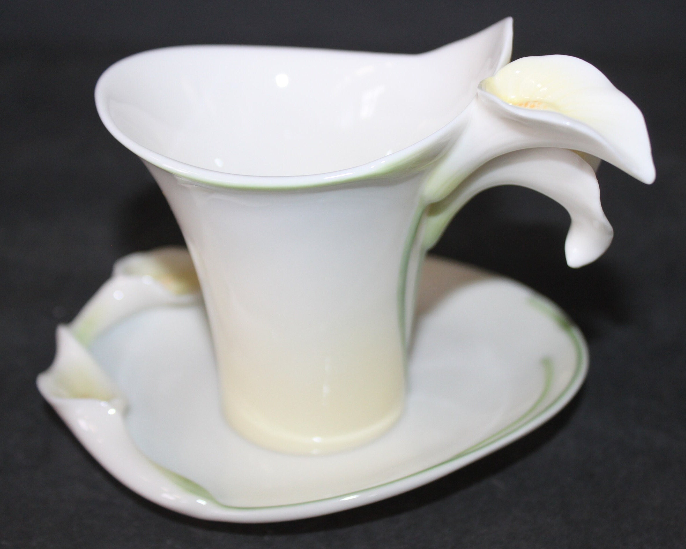 Franz Porcelain Calla Lily Cup and Saucer Set: Sculptured Serenity