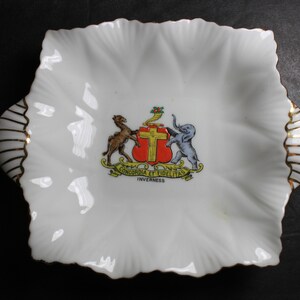 Shelley Trinket Dish: Inverness Coat of Arms Dish, Pin Dish, &quot;Concordia Et Fidelitas&quot; Dainty Jewelry Dish, Scalloped  FREE SHIPPING