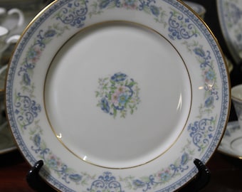 Lenox Fontaine Brot Teller: Feines Porzellan, Pastell Blumen, Blaue Schriftrollen