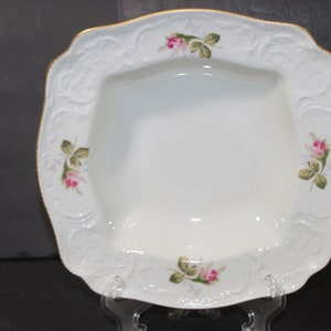 Rosenthal Continental &quot;Moss Rose&quot; Sans Souci, White Square Veggie Bowl, Off-Center Roses | Vintage Rosenthal Germany