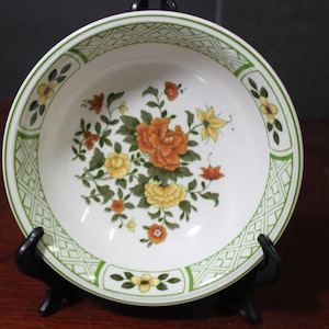 Vintage Villeroy & Boch &quot;Summer Day&quot; Soup/Cereal Bowl, Orange and Yellow Flowers, Green Lattice,  New Condition