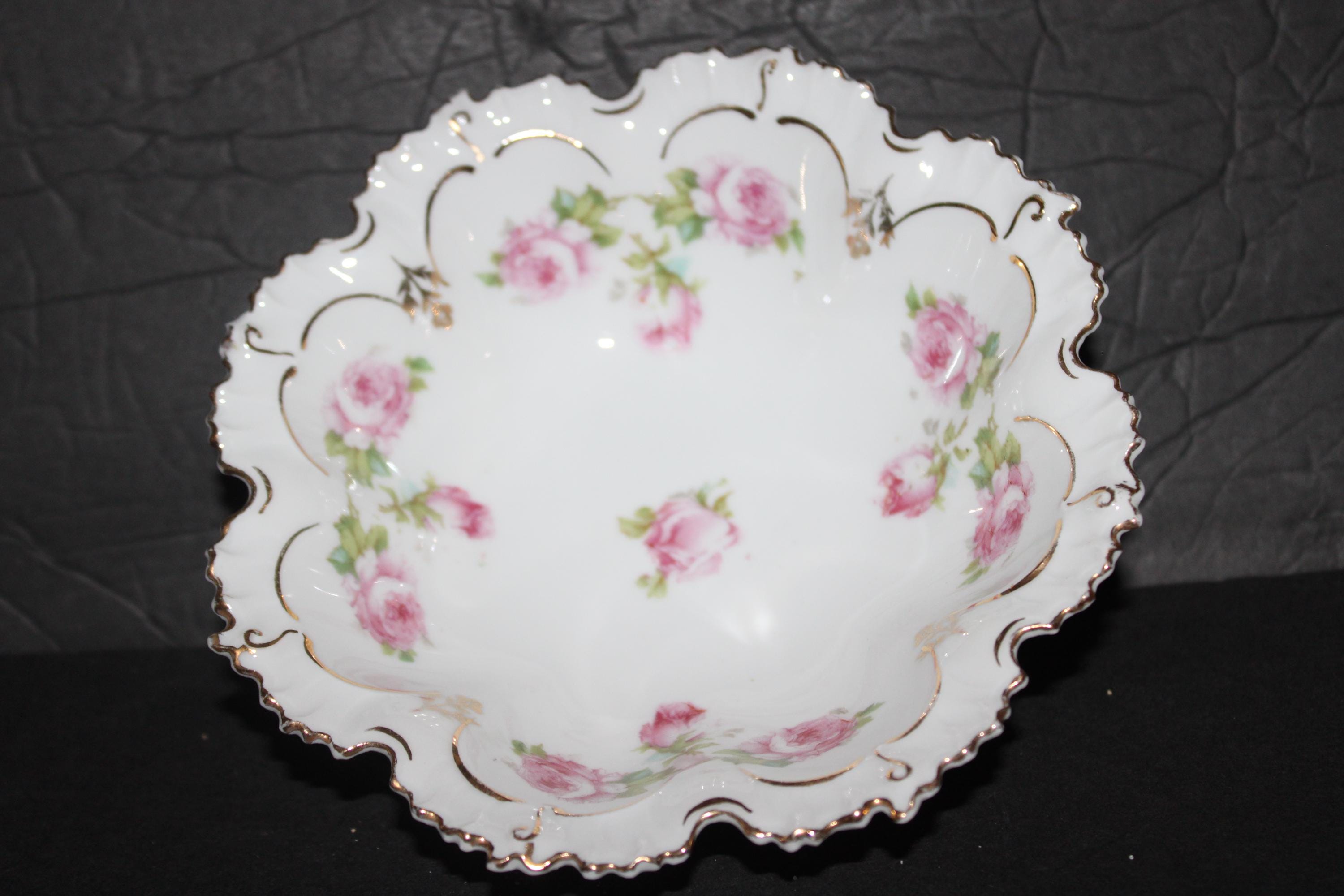 6 MZ Austria Porcelain Bowls, Hand-painted Floral Scalloped Edge