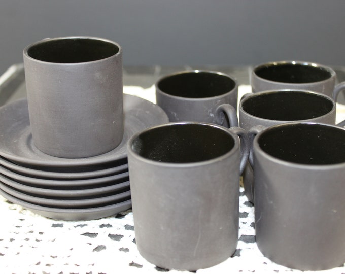 14 Piece Wedgwood Basalt Black Demi Tasse Teaset Black Etsy