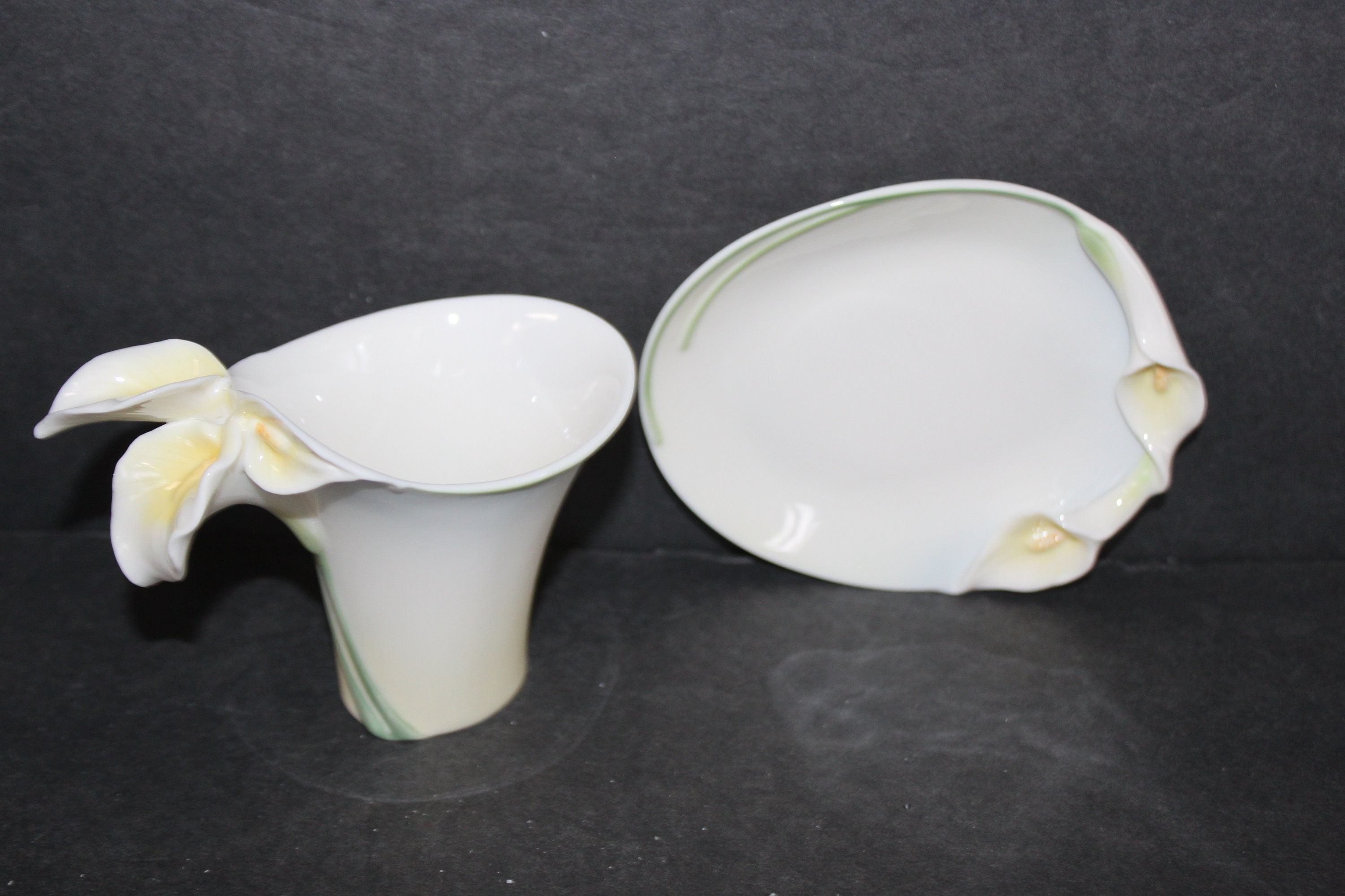 Franz Porcelain Calla Lily Cup and Saucer Set: Sculptured Serenity