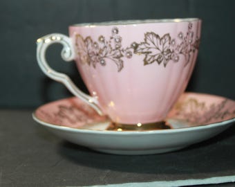Vintage Royal Grafton China-theekopje: roze en goud Victoriaans Tea Party-decor