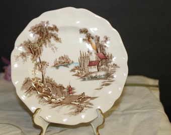 ロイヤルウースター ディナープレート、紫、青、黄、赤の花柄ボーダー