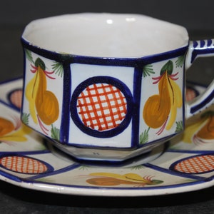 HENRIOT QUIMPER Tea Cup and Saucer, Vintage French 1940&#39;s  Superb Condition