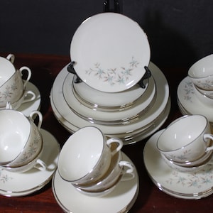 45 Piece Lenox "Wyndcrest"  Mid Century Lenox - A Vintage Blue Flowers, Taupe Leaves , Gold Backstamp , Superb  Fine China   REDUCED PRICING