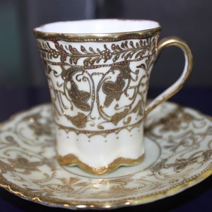 Japan, Porcelain Demi Tasse Teacup & Saucer | Gold Overlay, Vintage teacup, Pretty Teacup FREE SHIPPING