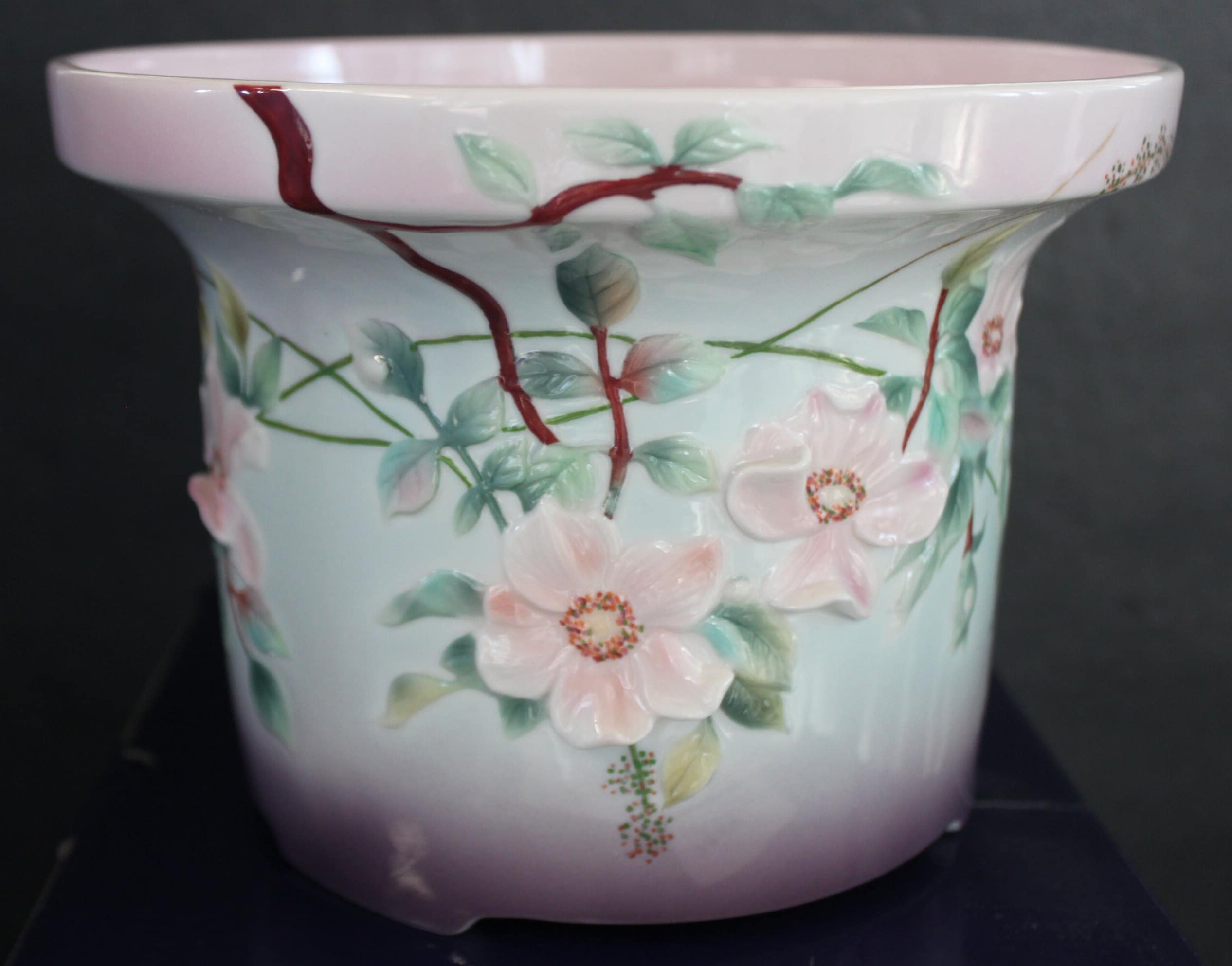 Franz Porcelain Rose Cache Pot: Hand-painted 