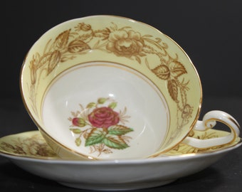 Victoria Victoria Teetasse mit Untertasse: Handbemalte Rose, frühe Teetasse