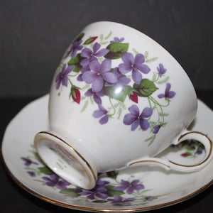 Vintage Queen Anne Teacup & Saucer | Purple Teacup, Tea Party Teacup, Pretty Teacup, English Teacup, Floral Teacup, Bone China Teacup