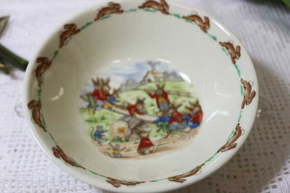 royal doulton bunnykins seesaw coupe cereal bowl etsy