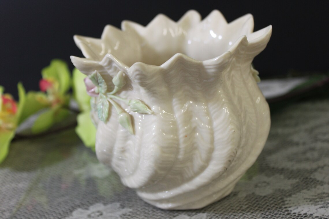 Belleek Colored Floral Encrusted Vase or Pot Flowers are Etsy