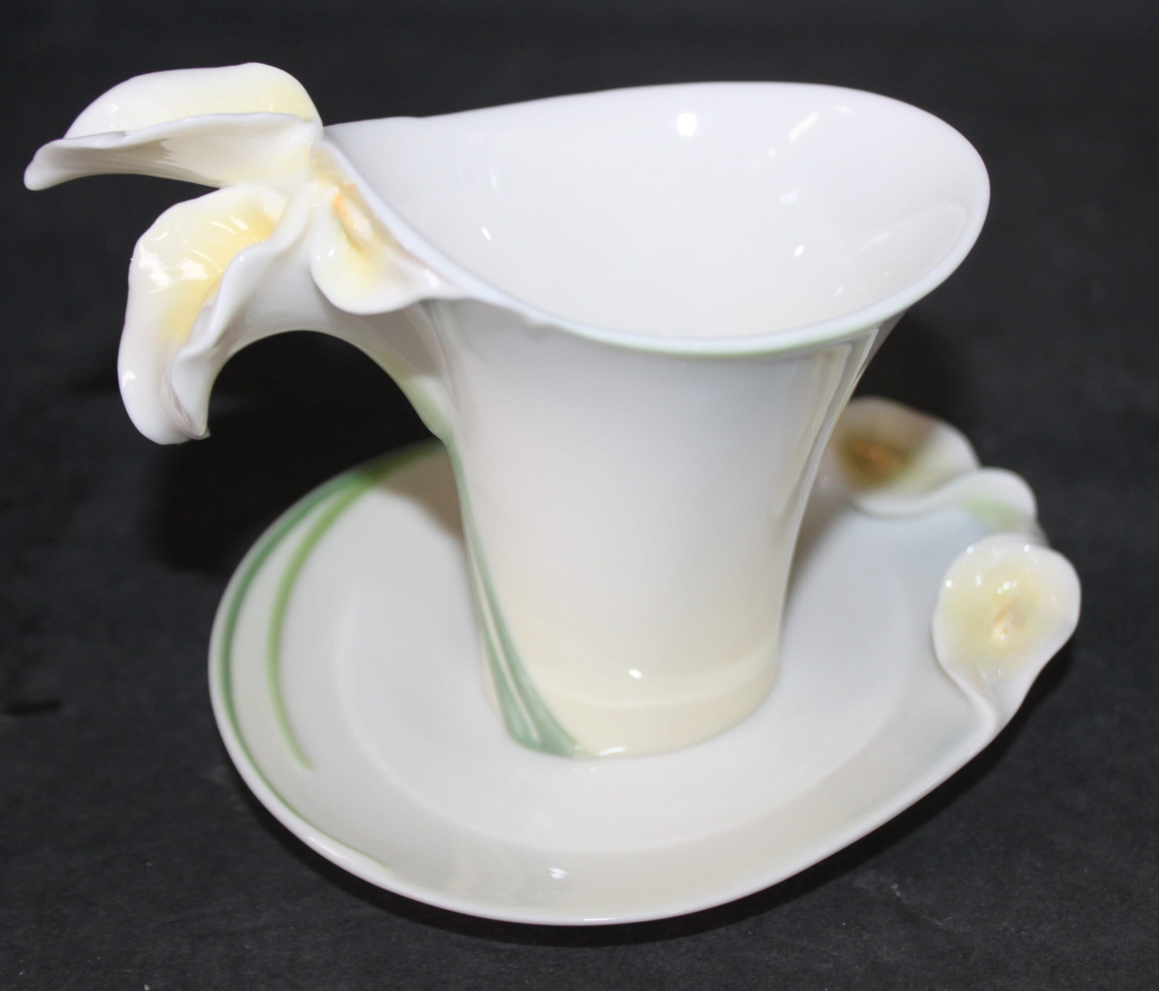 Franz Porcelain Calla Lily Cup and Saucer Set: Sculptured Serenity