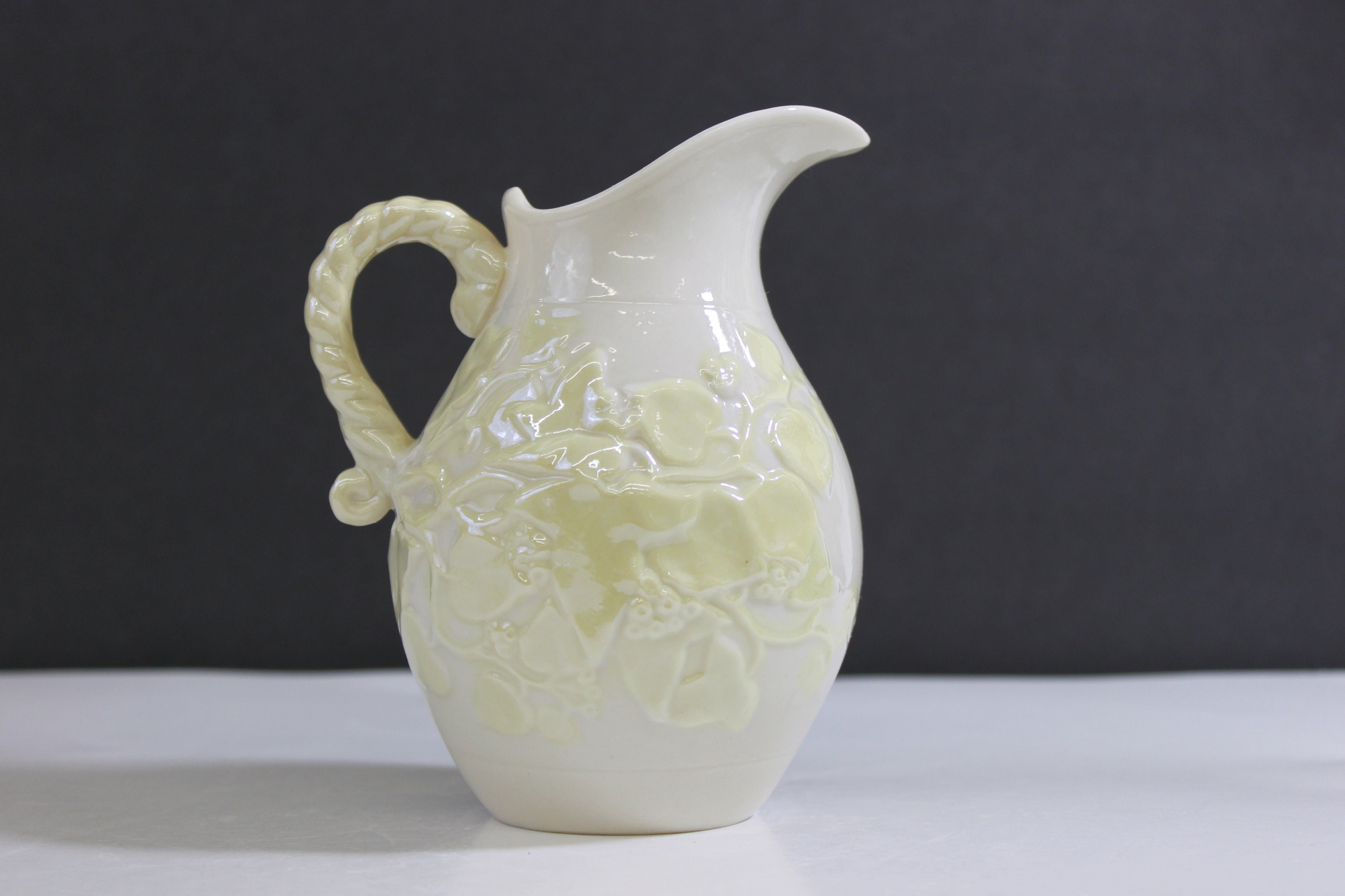 Vintage Belleek Porcelain Raised Ivy Detail Creamer Pitcher