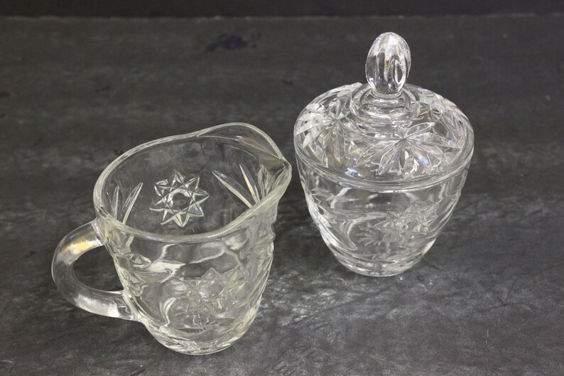 Vintage Pressed Glass Sugar & Creamer W/tray wonderful Etsy