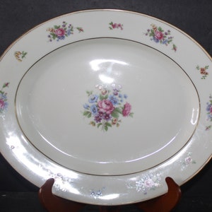 14&quot; Oval Serving Platter &quot;Queen&#39;s Rose&quot; Smooth #4416 by Tirschenreuth Bavaria Gold Handles, Low SHIPPING in USA