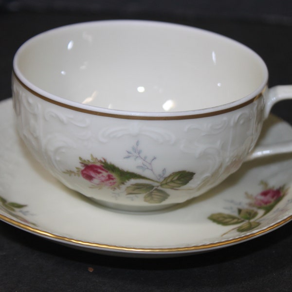 Rosenthal Continental "Moss Rose" Sans Souci, White Flat Cup & Saucer, Off-Center Roses | Vintage Rosenthal Germany