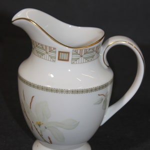 Royal Doulton &quot;White Nile&quot; Creamer | White Flower, Green & Brown Geometric Band, Vintage Creamer, Royal Doulton Creamer, English Creamer