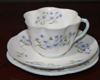 Shelley Dainty Trio  &quot;Blue Rock&quot; , Pretty Blue  Floral Pattern, English Tea Party Trio