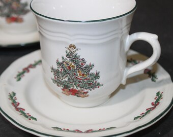 Stoneware Christmas Tree Dishes: 6-Piece Holiday Dessert Plate, Cup & Bowl Set