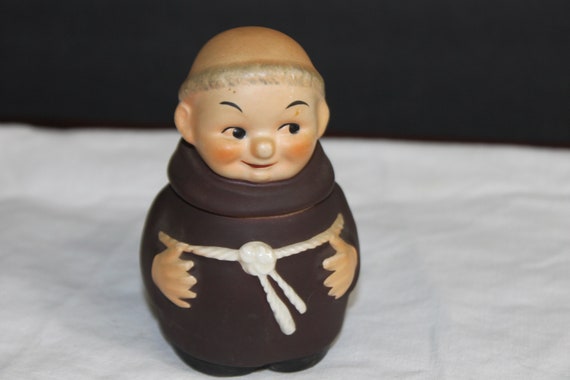 Vintage Goebel Friar Tuck Mustard Pot: Charming Porcelain Jam Jar