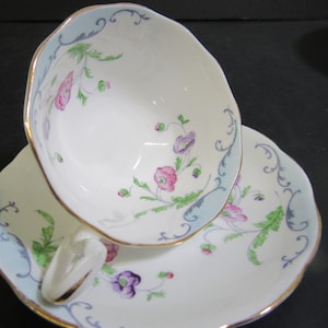 Early Royal Albert Floral Pattern Inside The Cup,  Green, Blue and Pink Teacup & Saucer | Tea Party Teacup, English Teacup FREE SHIPPING