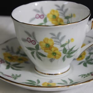 Vintage Melba Teacup & Saucer Set | Tea Party Teacup, English Teacup, Pretty Teacup, Yellow Floral, FREE SHIPPING