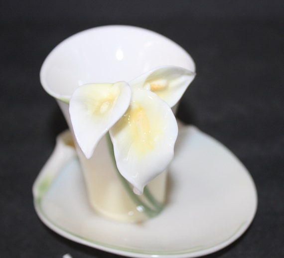 Franz Porcelain Calla Lily Cup and Saucer Set: Sculptured Serenity