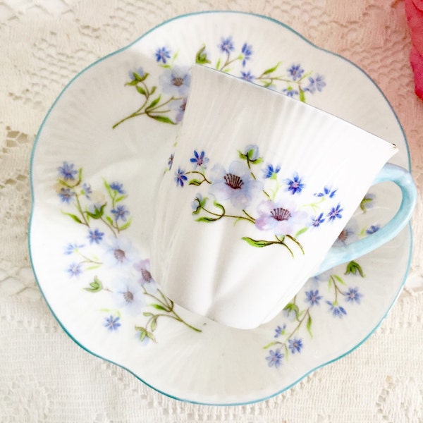 Vintage Shelley Dainty Demitasse "Blue Rock" Teacup and Saucer! Floral Teacup, Victorian English Tea Party Teacup