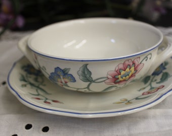 Villeroy & Boch Farmers Flower Hand Painting Soup Cup with Saucers Villeroy & Boch Farmers Flower Hand Painting Soup Cup with Saucers