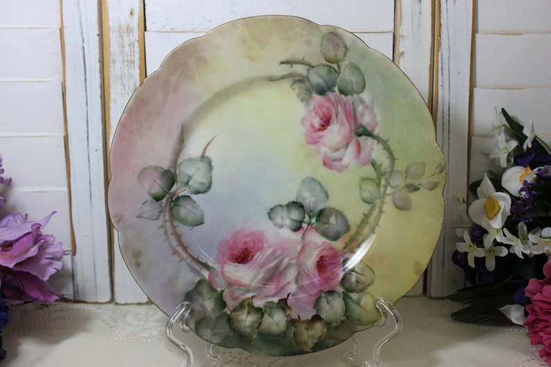 Antique Plates, 3 Floral Designs all Different Hand Painted Plates Large Dessert Plates 3 Antique Haviland Limoges France Plates 9-58