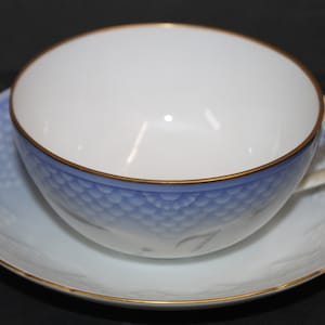 Royal Copenhagen Bing & Grondahl Seagull Pattern Gold Rim Flat Cup and Saucer Set Superb  Looks New