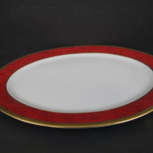 Royal Heritage Collection  14&quot; Oval Serving Platter -  Vintage Platter , Powder Red Rim, Smooth, Gold Band