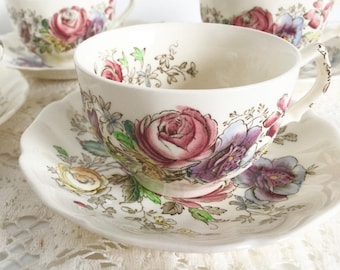 Johnson Brothers &quot;Sheraton&quot; Teacup and Saucer: Floral Teacups, Vintage English Tea Party Teacups FREE SHIPPING