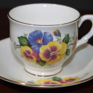 Clare Bone China Teacup & Saucer Set - Pansy Pattern,  Vintage  Tea Party Teacup, Bridal Party Gift,