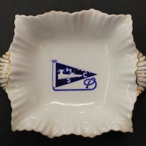 Shelley Trinket Dish :"HSC" Pennant, Pin Dish, Dainty Jewelry Dish, Scalloped  FREE SHIPPING