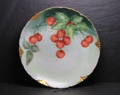 R C Versailles Bavaria 6 quot Hand Painted Plate w Gold 22K Trim - Cherries Pattern , Limoges Plate , Cherry Plate FREE SHIPPING