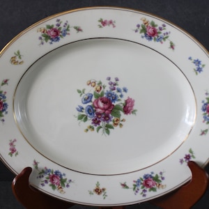12&quot; Oval Serving Platter &quot;Queen&#39;s Rose&quot; Smooth #4416 by Tirschenreuth Bavaria Gold Handles, Low SHIPPING in USA