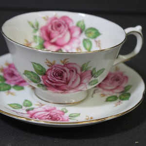 Vintage Adderley Teacup & Saucer | Floral Pink Rose Teacup. English Teacup, Bone China
