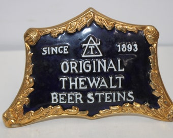 The Walt Beer Steins Advertising Sign -  Porcelain and Black Lettering, 5" Dealer Sign