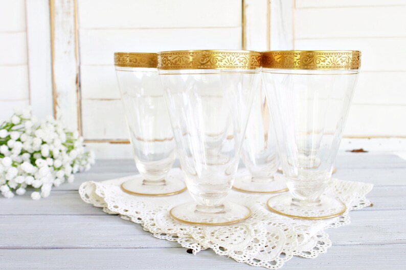 Set of 6 Fostoria Gold Encrusted Iced Tea Glasses Gold Etsy