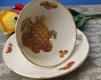 Royal Grafton Vintage Teacup and Saucer Set: Exotic Fruit Design