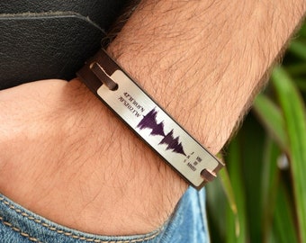 Bracciale in pelle da uomo coordinato, onda sonora, data e iniziali. Idea regalo per uomo. Bracciale personalizzato per marito e figlio, regalo per la festa del papà per lui
