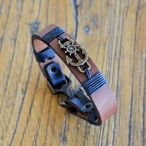 Custom leather men anchor bracelet, Gift for him, Personalized gift for dad, unique handmade gift for him, special present, gift for husband