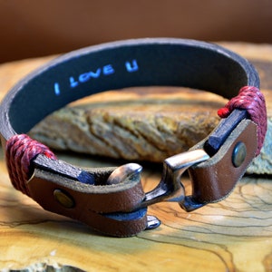Personalized Anchor Bracelet for Husband, Hidden Message for Father, Leather Custom Accessorie, Handmade Men Bracelet, Christmas gift