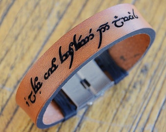 Elvish Leather Bracelet, Personalized lord of the rings bracelet, Gift for LOTR fan, one ring to rule them all Secret inside message for him